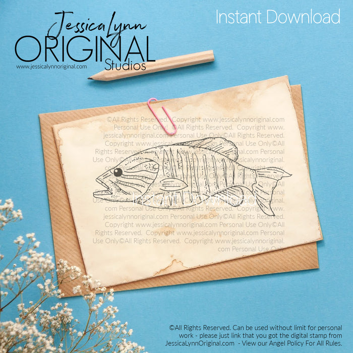 Instant Download - Bass Fish for Dad on Father's Day JessicaLynnOriginal Digital Stamp