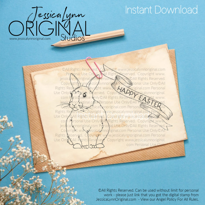 Instant Download - Happy Easter Bunny Rabbit Banner JessicaLynnOriginal Digital Stamp