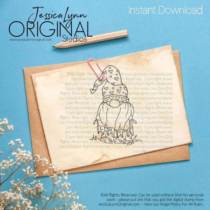 Instant Download - Happy Valentine's Day Gnome Love Sign JessicaLynnOriginal Digital Stamp