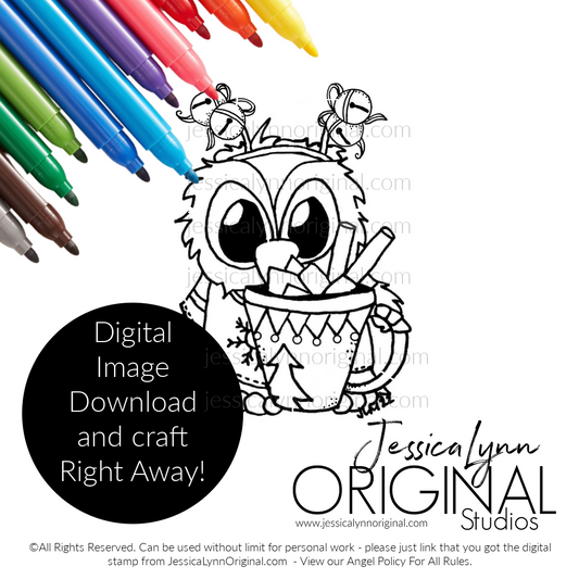 Instant Download - Jingle all the Way Coffee Lovers Blog Hop Fall 2022 Brentwood Owl Cocoa Digital Stamp Coffee