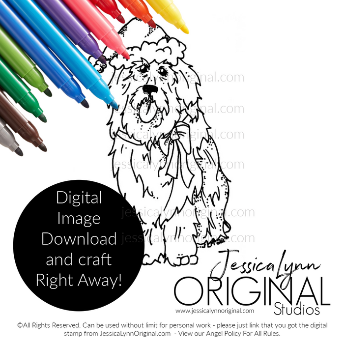 Instant Download - Old English Sheepdog Christmas Holiday Card JessicalynnOriginal Digital Stamp