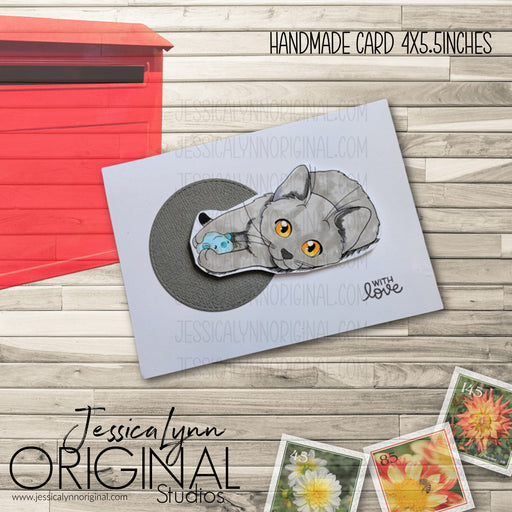 Handmade Card |  Grey cat with Love