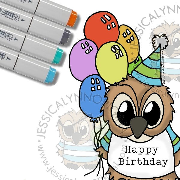 Instant Download - Happy 14th Birthday Brentwood Owl© JessicaLynnOriginal Digital Stamp