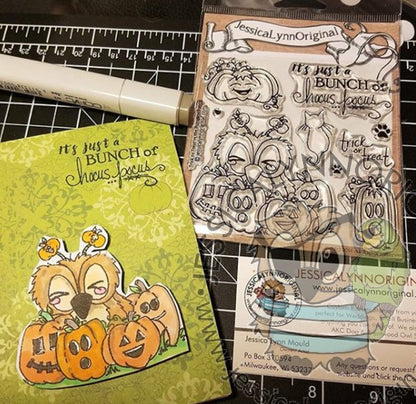 Brentwood Owl Hocus Pocus Happy Halloween Pumpkins 4x4 Clear Photopolymer Stamp Set