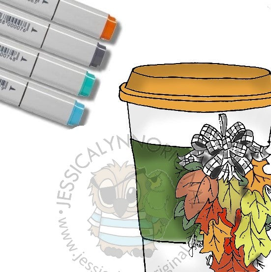 Instant Download -  3 Images Coffee Lovers Blog Hop Winter Digital Stamp Fall/ Winter Swag and Cup