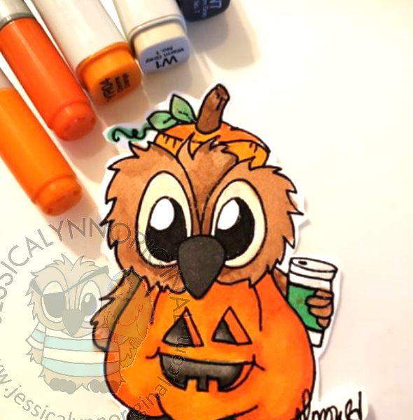 Instant Download - Brentwood Owl© Happy Halloween Pumpkin Coffee Digital Stamp