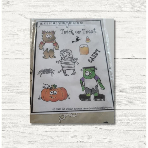 Clearance: Happy Halloween Spooky Kids in Costumes Wolfman Mummy Frankenstein Pumpkin Photopolymer Stamp Set