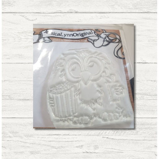 Clearance: Brentwood Owl Going to the Movies Popcorn in Hand 2.5x3 Clear Photopolymer Stamp