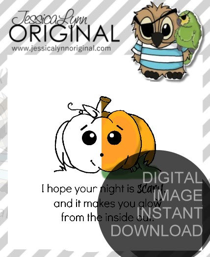 Instant Download - Halloween Trick or Treat Pumpkin and Sentiment Digital Images